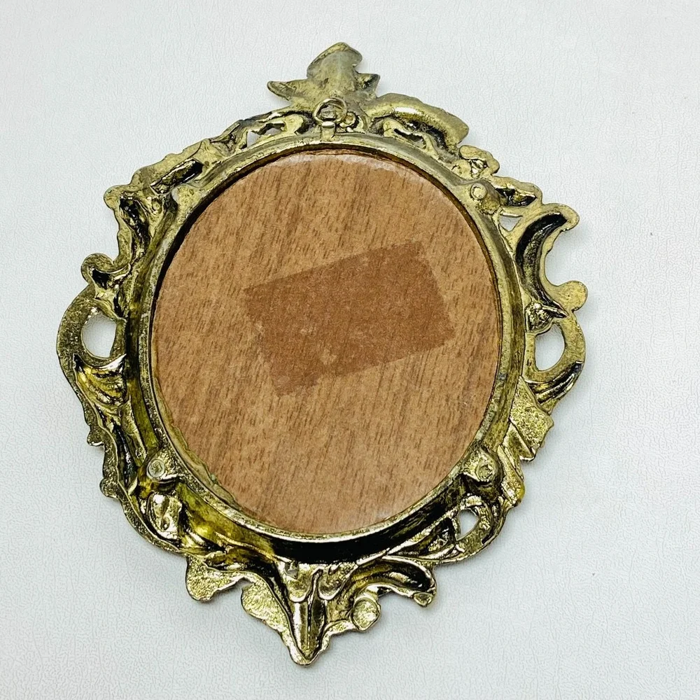 Vintage Mother and Daughter on Silk Padded in Bronze Brass Wall Hanging‎ Frame